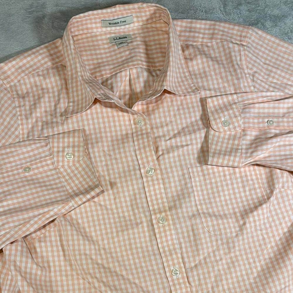 L.L.Bean Wrinkle-Free Gingham Button-Up Shirt | Peach | 1X